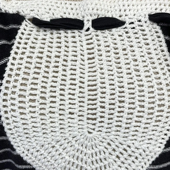 Anthropologie Field Flower Sweater Women's XL X Large Black White Stripe Crochet - Picture 9 of 13